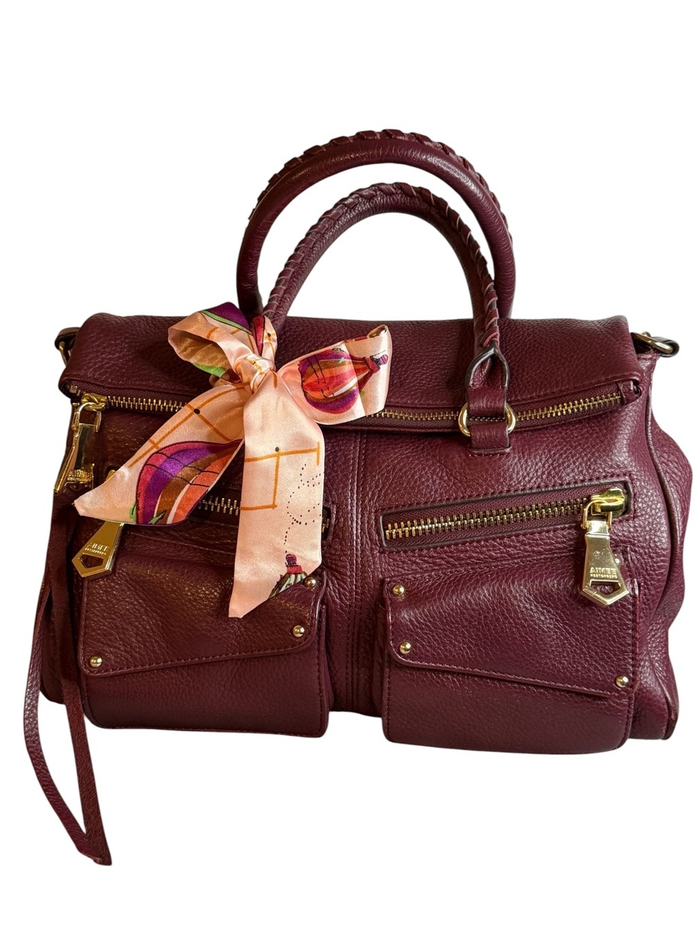 B Makowsky Luxe Pre-loved Burgundy Pebbled Leather Satchel Bag